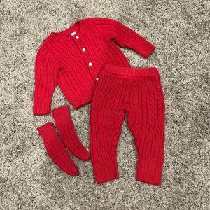 Lands End Infant cable knit sweater and pants outfit with matching socks 0-3mo